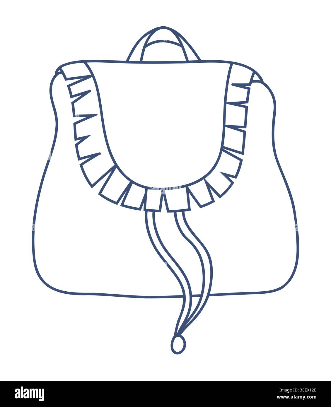 Cute ruffled fashion backpack line art vector illustration Stock Vector
