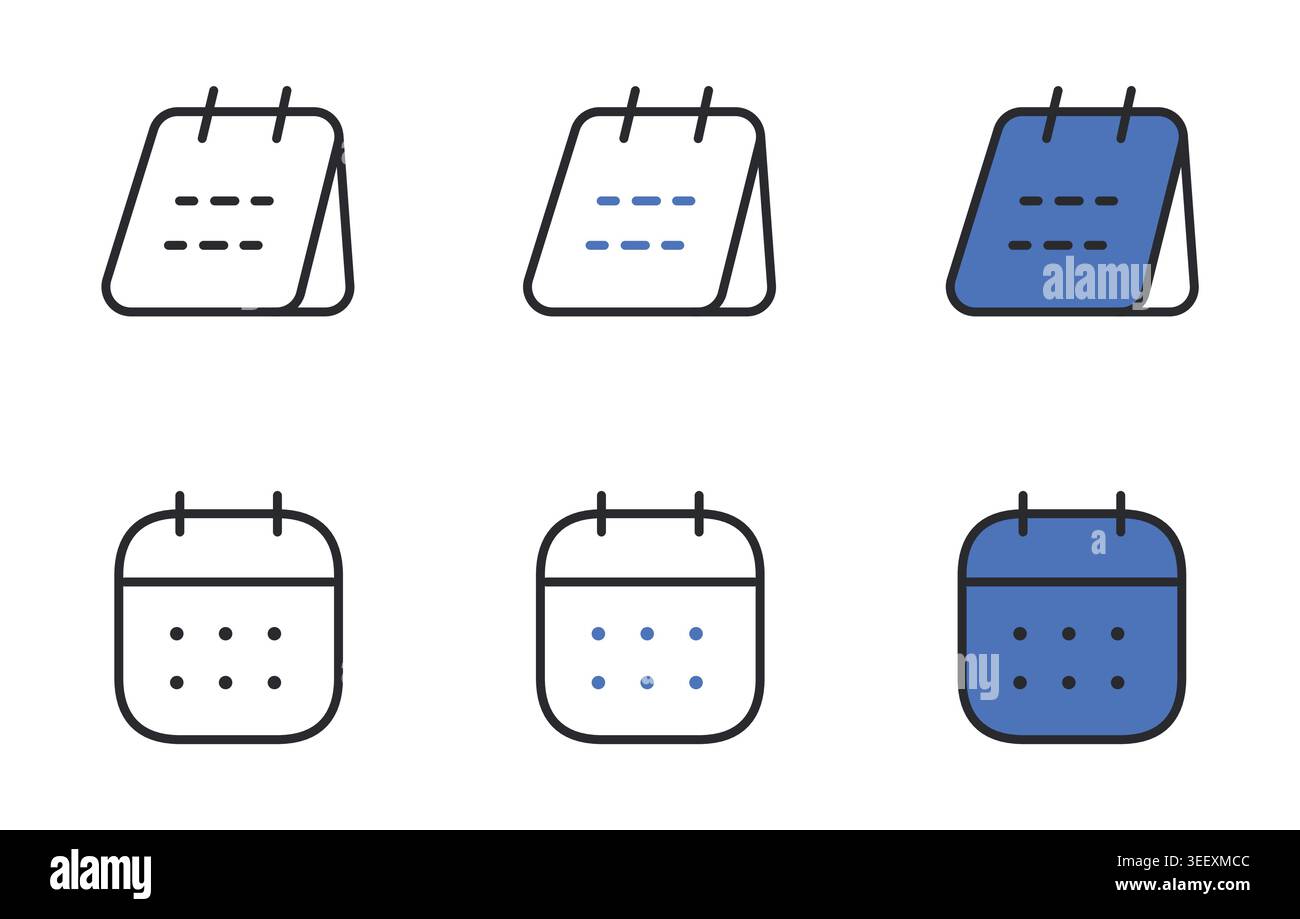 Calendar Icons Set Line Editable Stroke Vector. Stock Vector