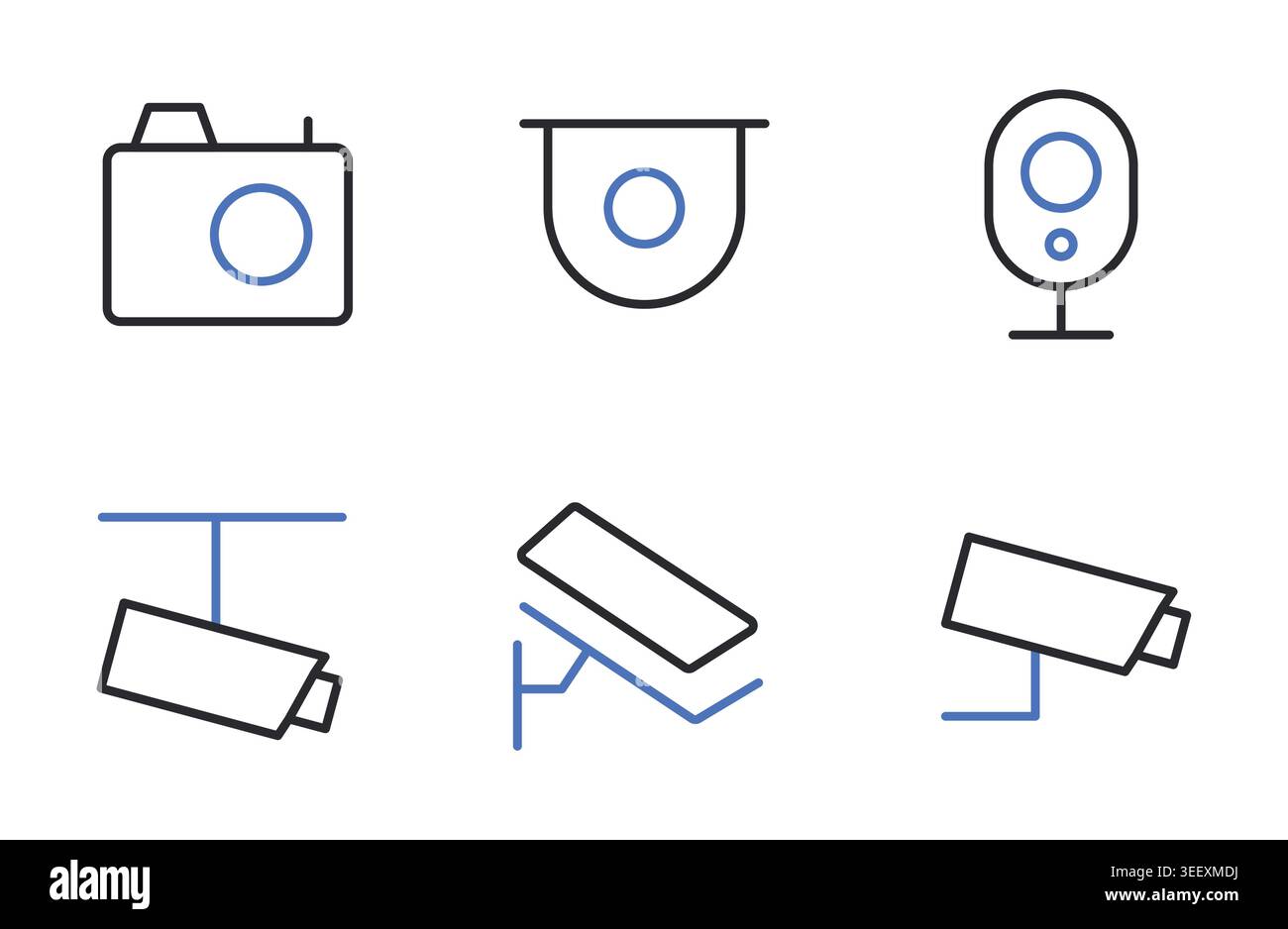Camera Webcam and CCTV Security Line Icons Set Editable Stroke Vector Illustration. Stock Vector