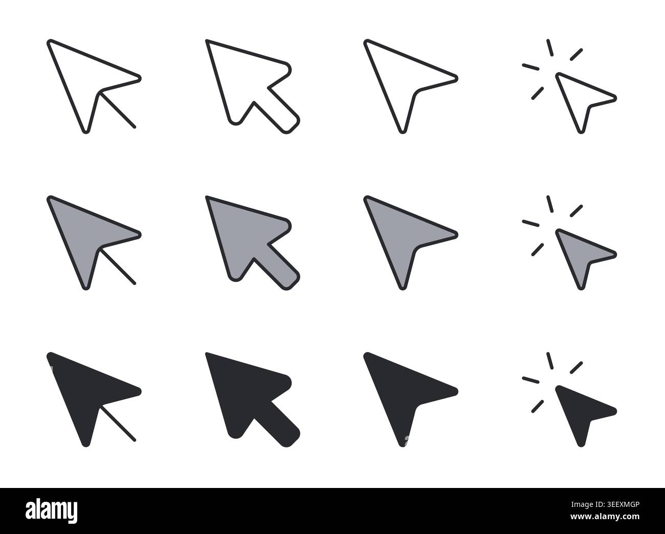Cursor Pointer and Click Icon Set Line Duotone and Filled Vector Illustration. Stock Vector