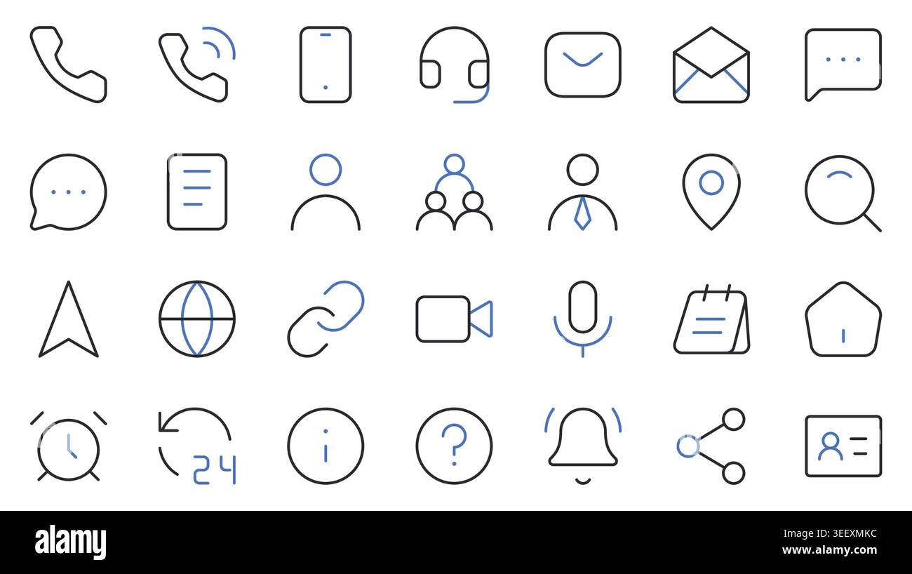 Contact Us Icons Set Line Editable Stroke Vector. Stock Vector