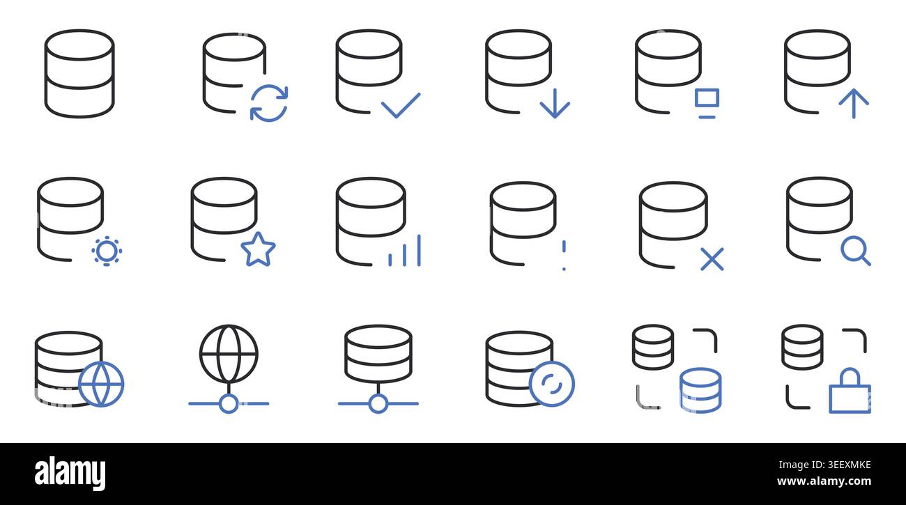 Database Storage Editable Line Icons Set Vector Illustration. Stock Vector