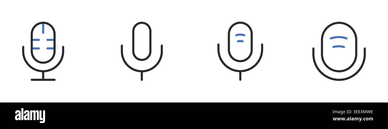 Microphone Icons Set Line Editable Stroke Vector. Stock Vector