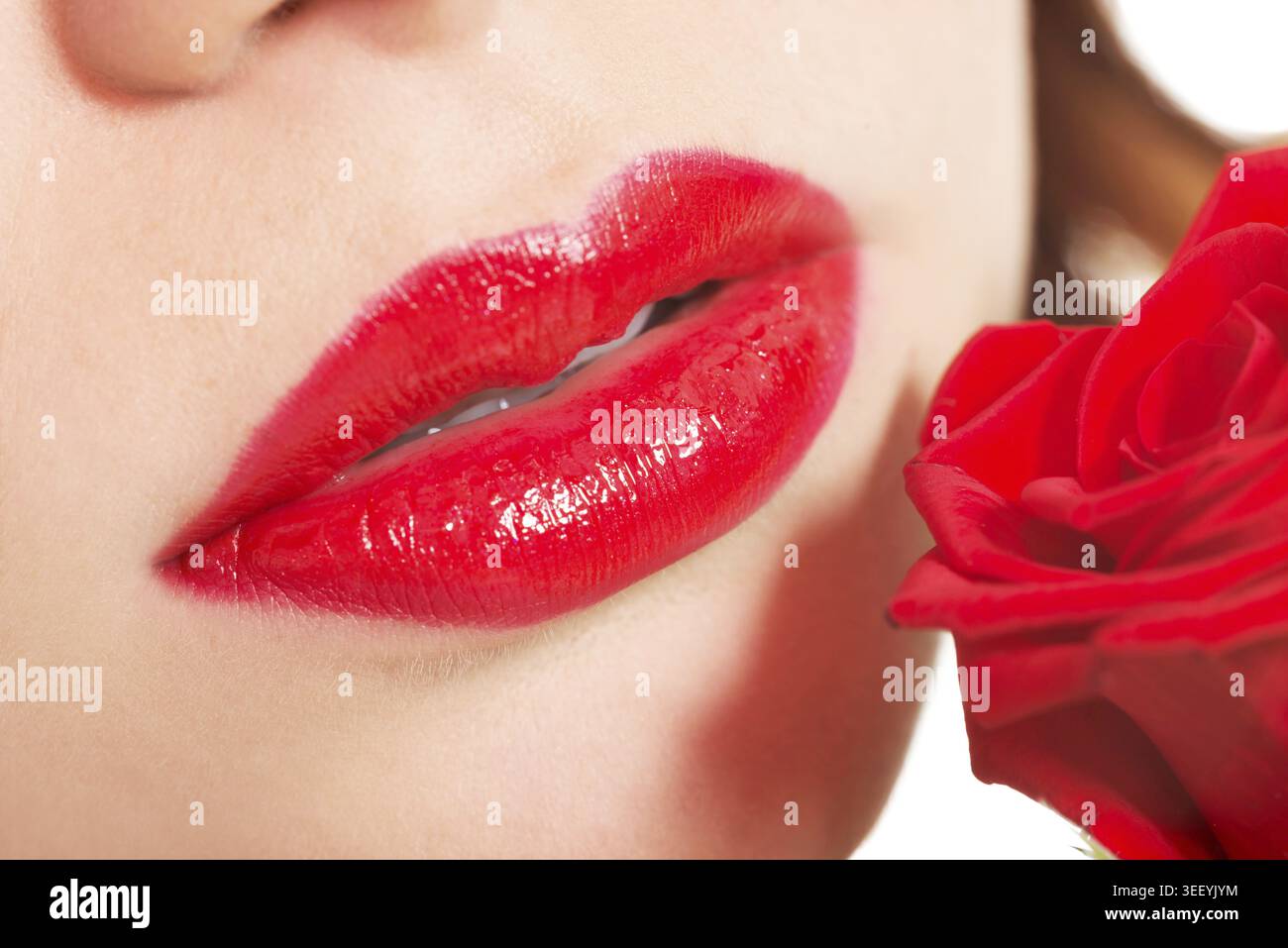red lips and rose c Red rose lips hi-res stock photography and images