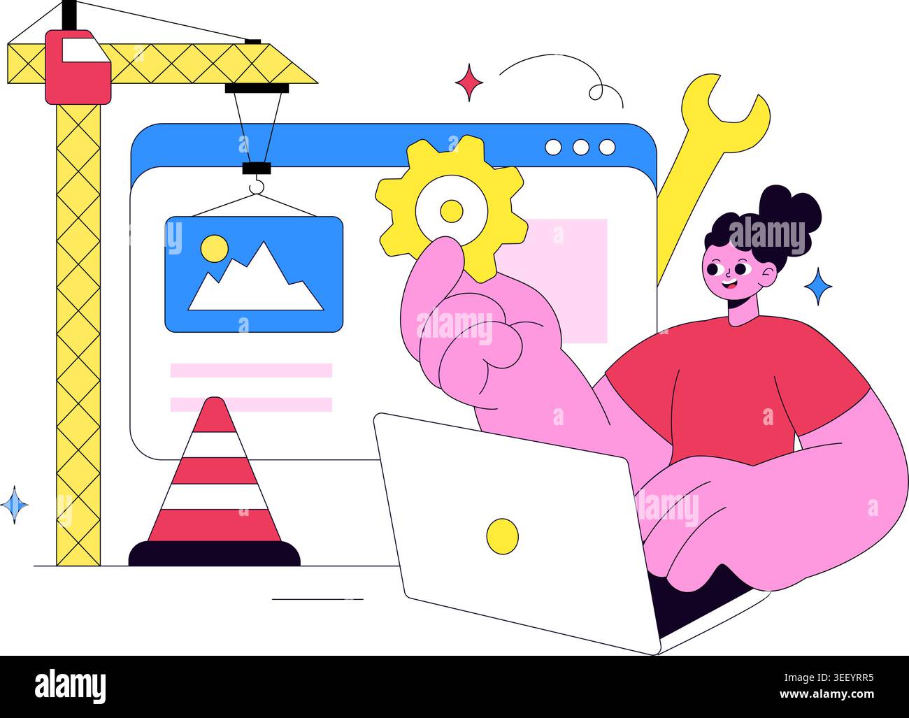 Website Maintenance Vector Illustration Featuring Web Development, System Update, Technical Support and Website Repair Design Stock Vector