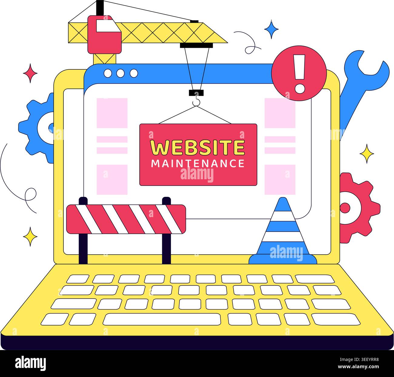 Website Maintenance Vector Illustration Featuring Web Development, System Update, Technical Support and Website Repair Design Stock Vector