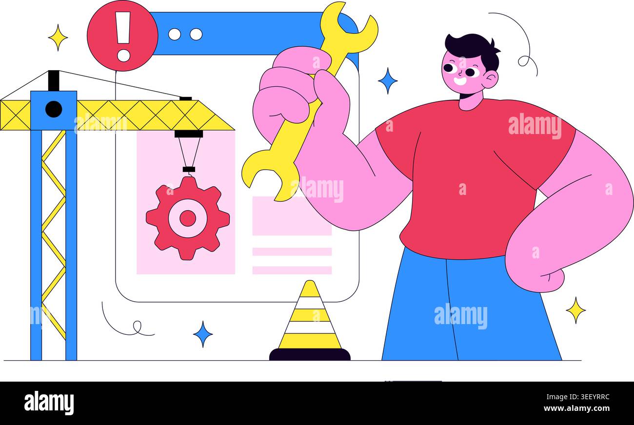 Website Maintenance Vector Illustration Featuring Web Development, System Update, Technical Support and Website Repair Design Stock Vector