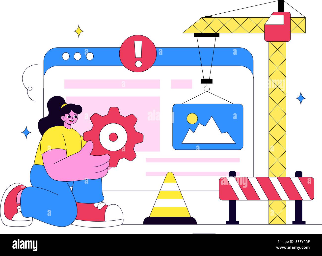 Website Maintenance Vector Illustration Featuring Web Development, System Update, Technical Support and Website Repair Design Stock Vector