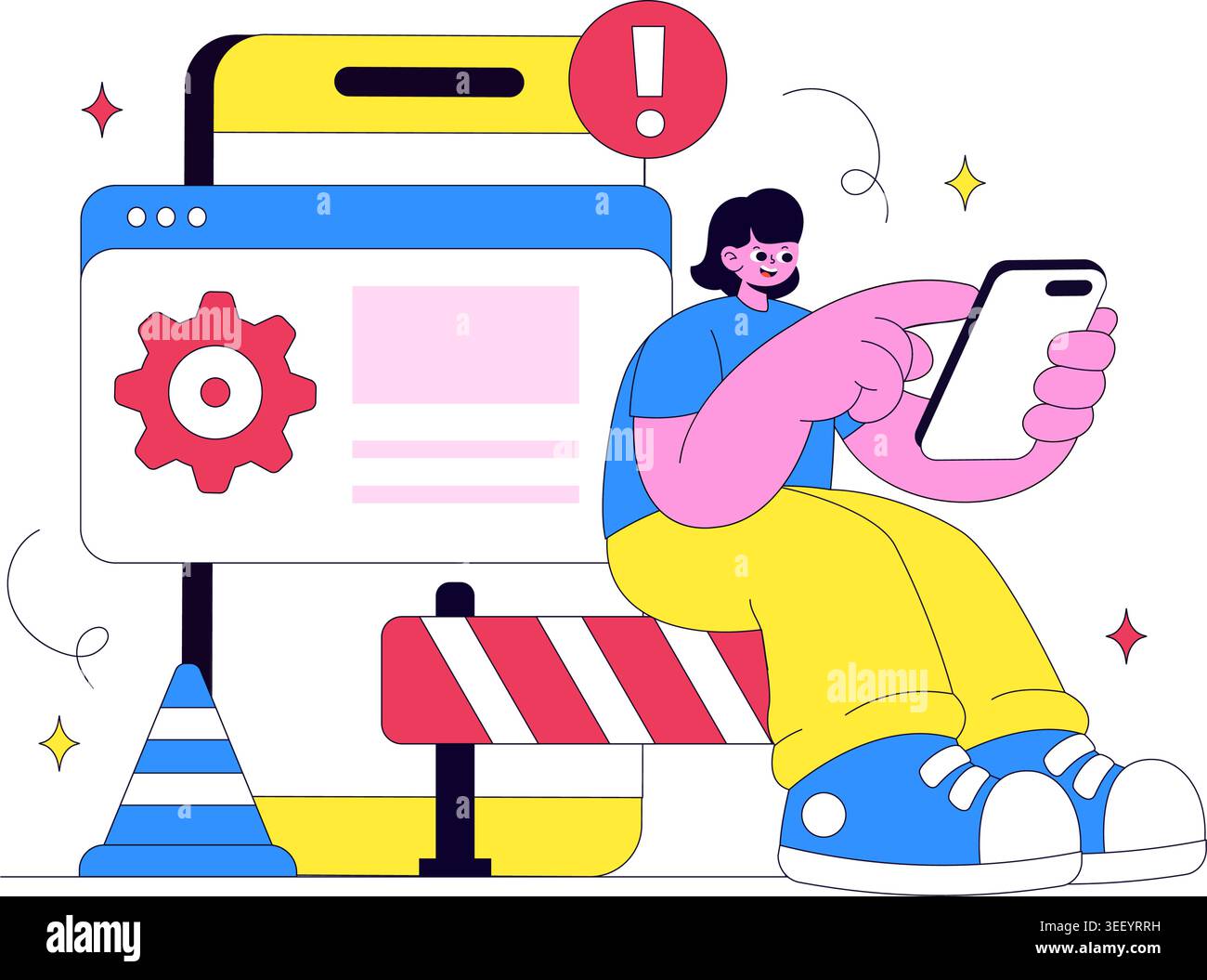 Website Maintenance Vector Illustration Featuring Web Development, System Update, Technical Support and Website Repair Design Stock Vector