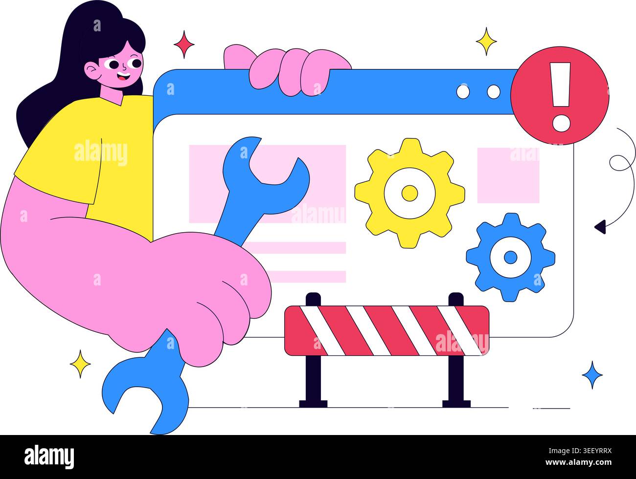 Website Maintenance Vector Illustration Featuring Web Development, System Update, Technical Support and Website Repair Design Stock Vector