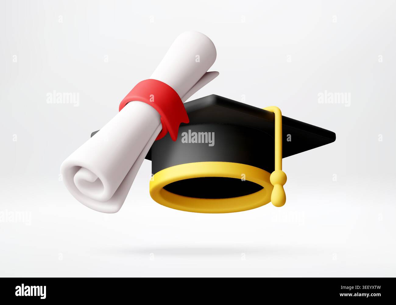 3D Graduation cap and diploma scroll Stock Vector