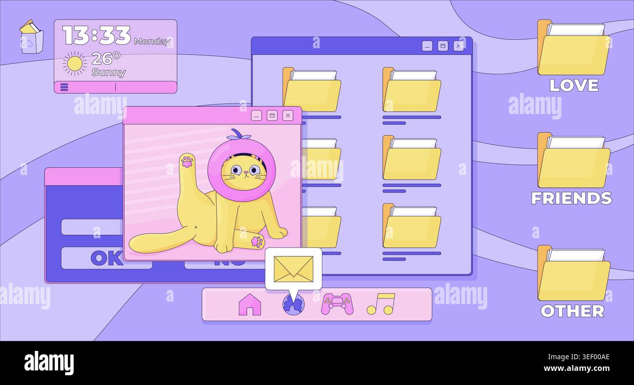 Cute retro desktop interface lofi illustration Stock Vector