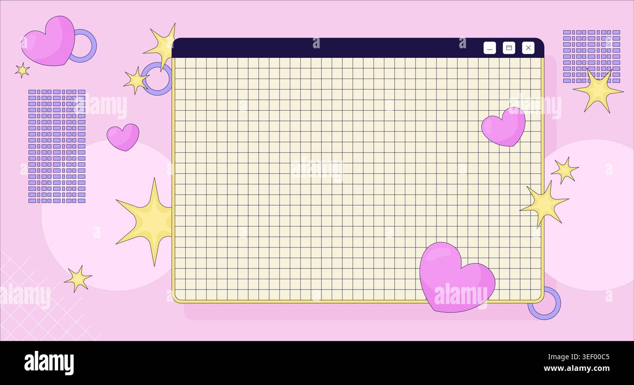 Retro Y2K grid desktop window lofi background Stock Vector