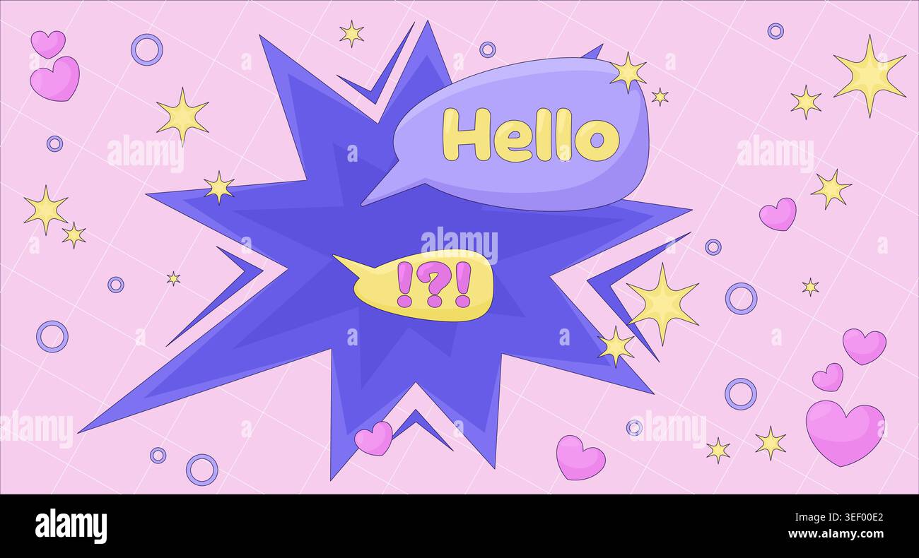 Pop hello message Y2K lofi background Stock Vector
