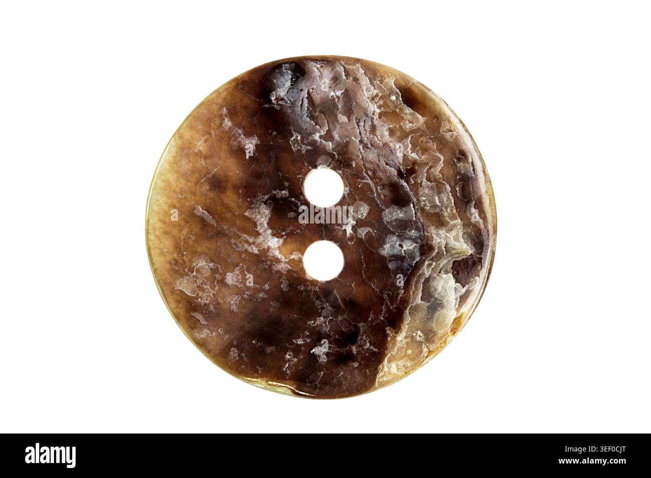 Brown clothes button isolated on white background Stock Photo