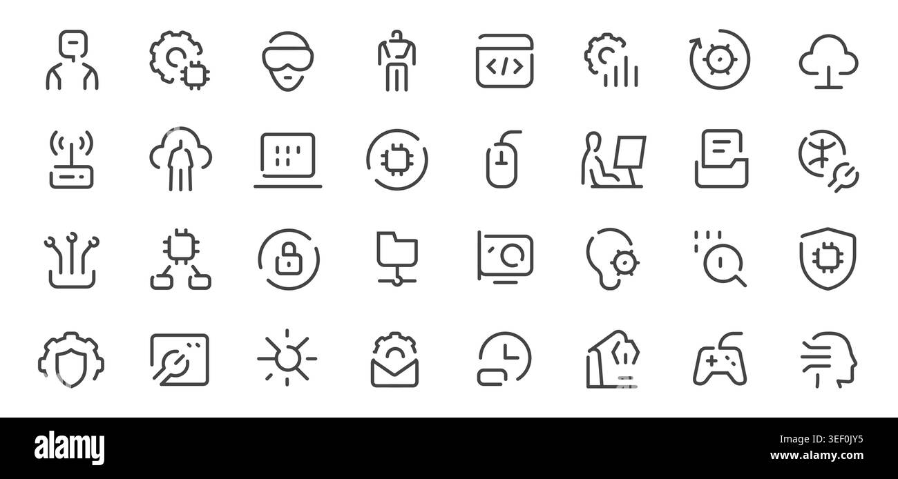Artificial intelligence and digital technology line icons collection Stock Vector
