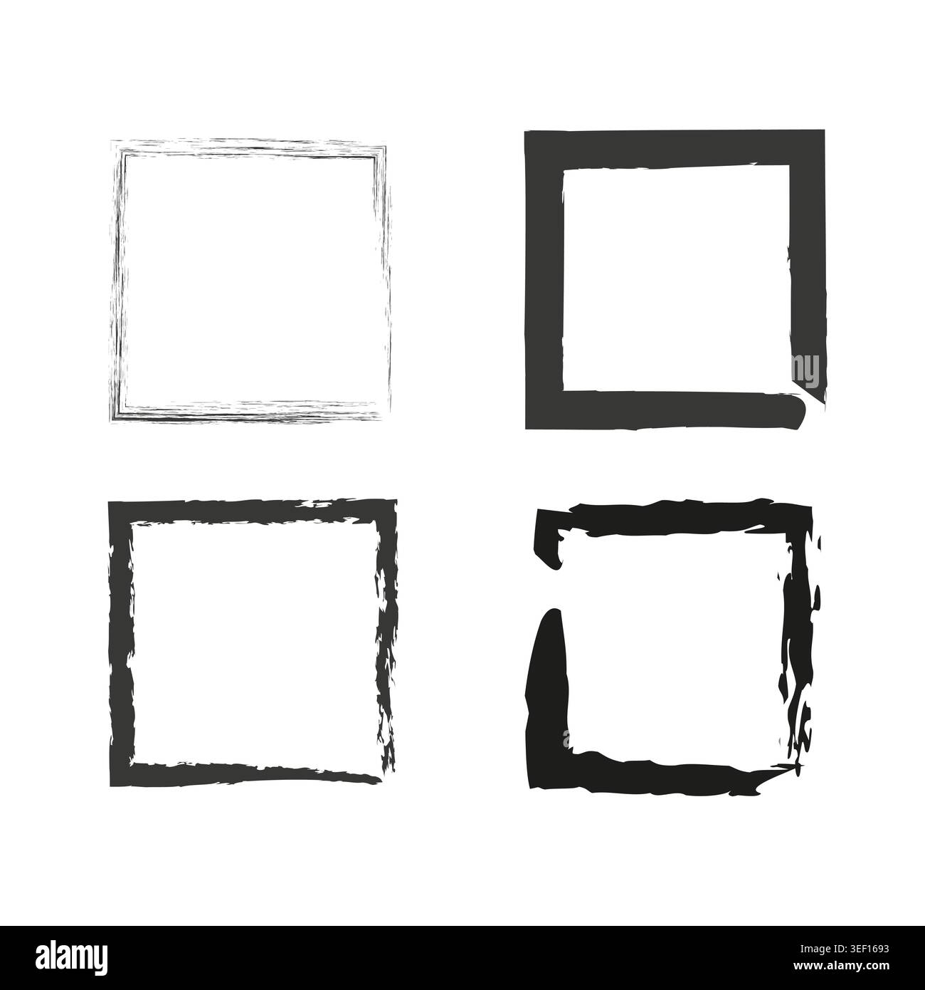Square frame set. Rough border shapes. Abstract ink Vector. Hand drawn graphic. Stock Vector