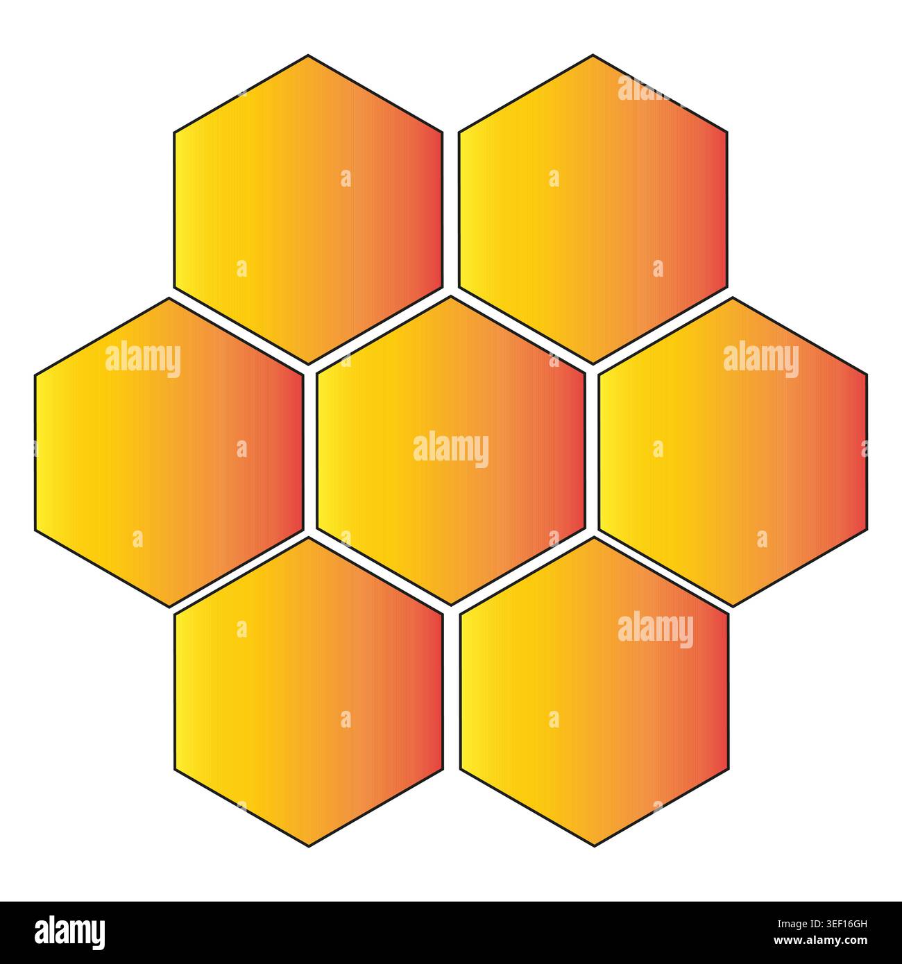 Hexagonal honeycombs icons. Gradient backdrop Vector. Yellowish hexagons patternings. Cellular backgrounding details. Stock Vector