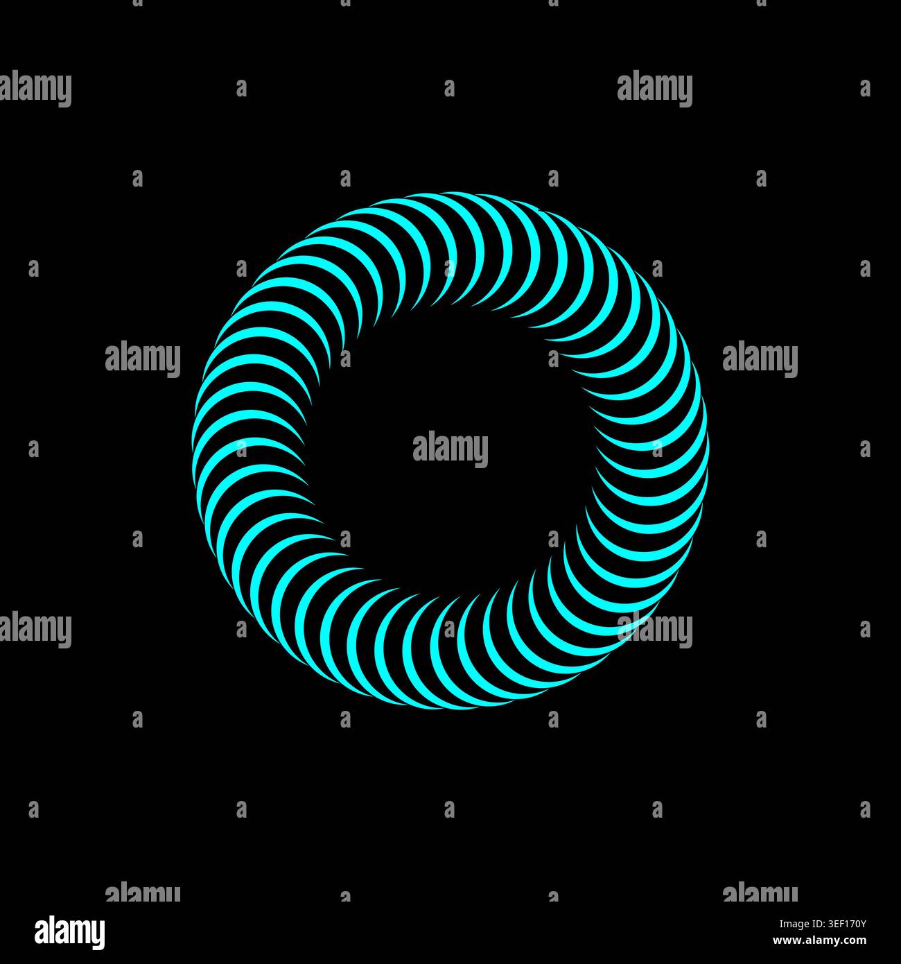Neon ring Vector. Glowing light element. Cyan spiral design. Dark black background. Stock Vector