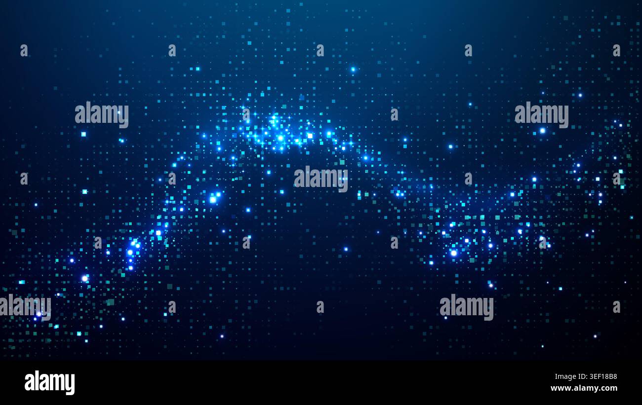 Abstract blue technology background with glowing digital pixel pattern Stock Vector