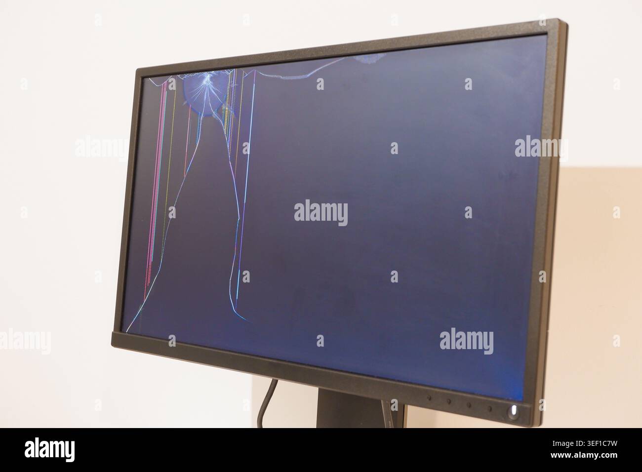 Broken LCD monitor. Cracked IPS Screen. Broken screen of a liquid ...