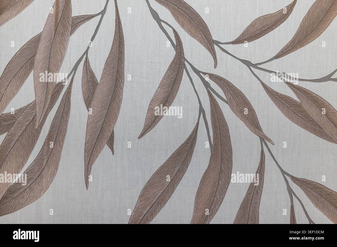 Botanical leaf pattern on woven tapestry fabric background Stock Photo