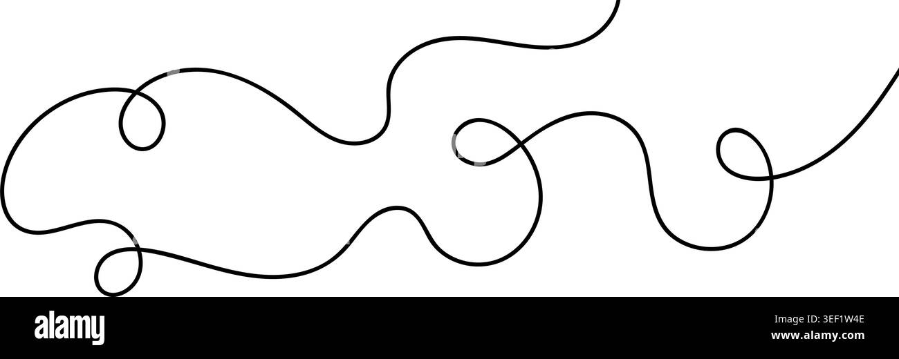 Continuous squiggle cable line creating abstract wavy vector illustration with flowing squiggles. Stock Vector