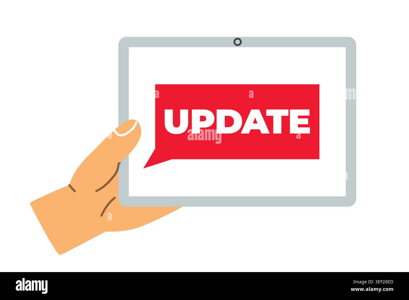 hand holding tablet with update notification, software update and system upgrade concept - vector illustration Stock Vector