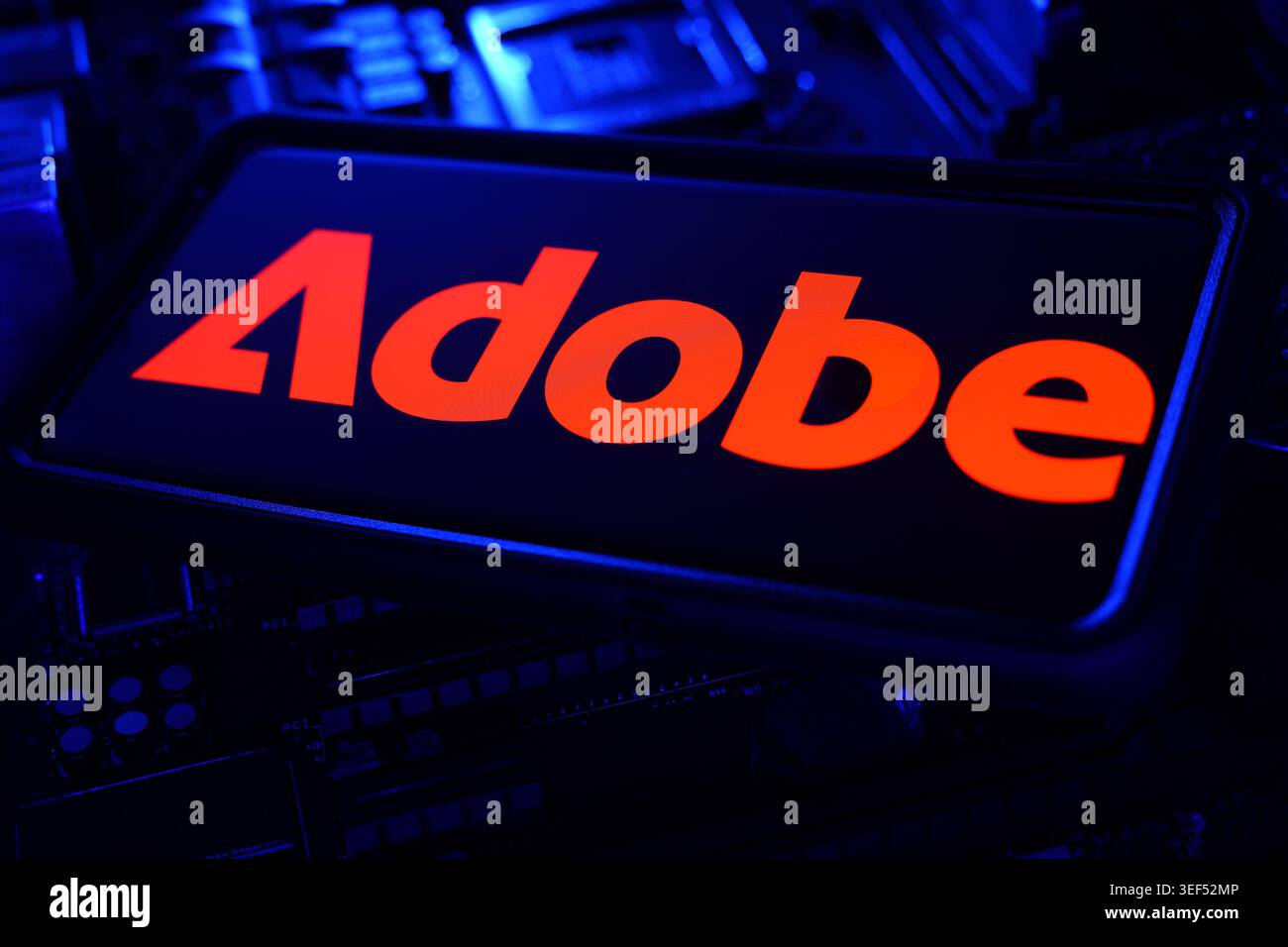 Adobe Software Technology Company Logo Displayed On Digital Screen With Creative Software And Cloud Computing Technology Stock Market Performance Stock Photo
