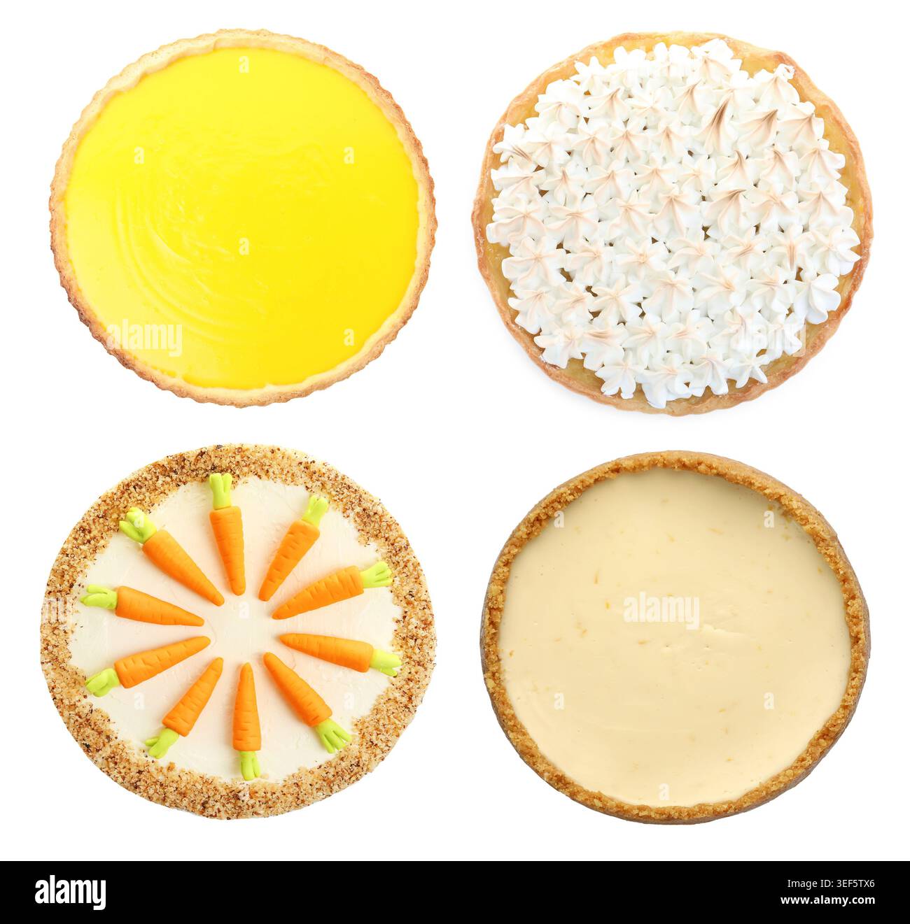 Cakes and pie isolated on white, set. Top view Stock Photo