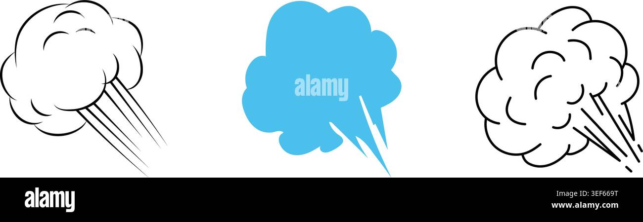 Comic style cloud dust puff set speed motion effect element whoosh explosion blast pop art vector illustration Stock Vector