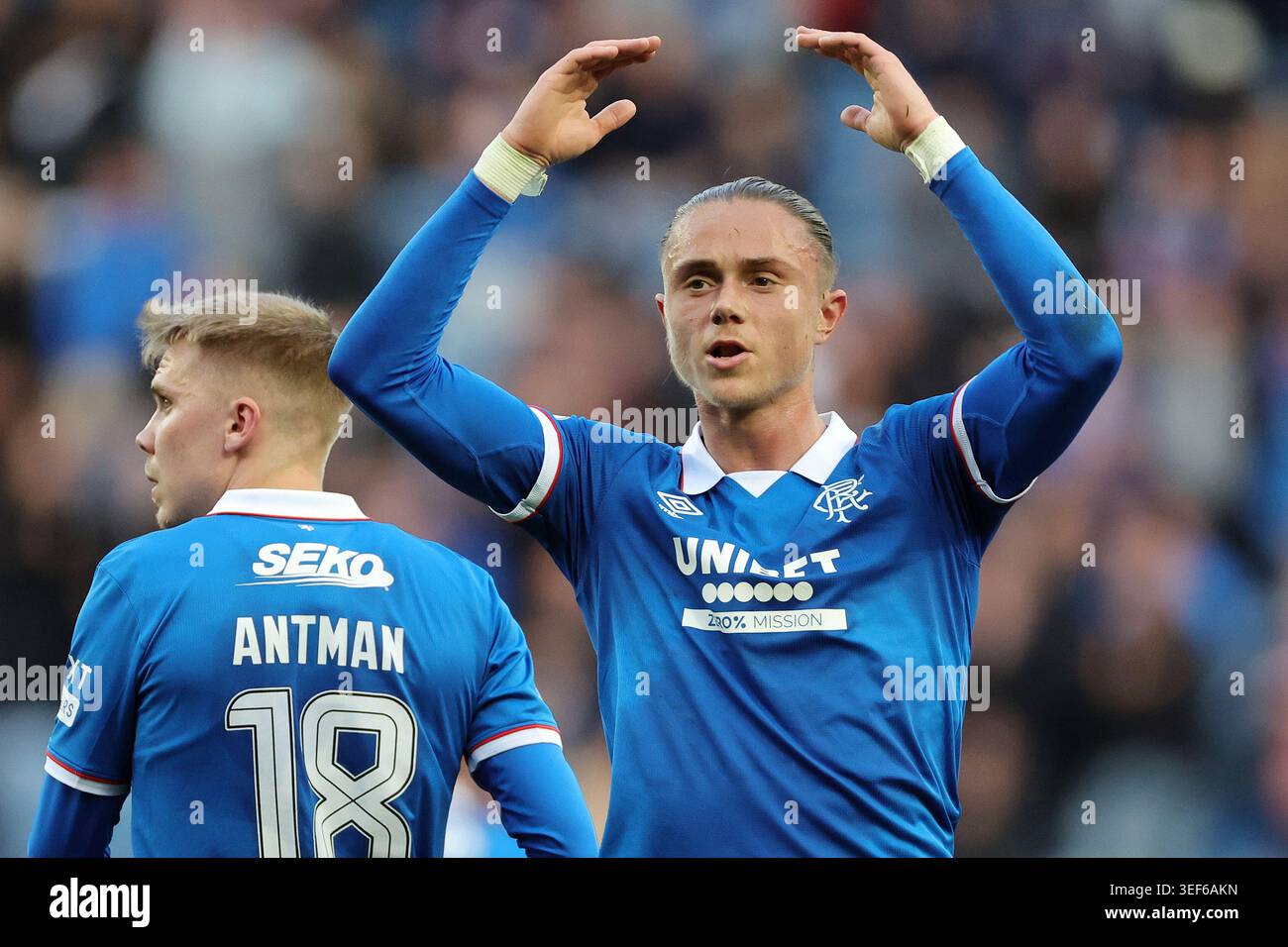 Rangers' Thelo Aasgaard (right) celebrates scoring their side's first ...