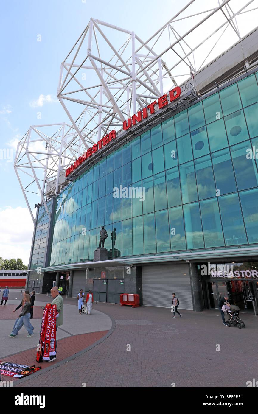 Manchester United Old Trafford frontage, Old Trafford, Manchester, England, UK. Stock Photo