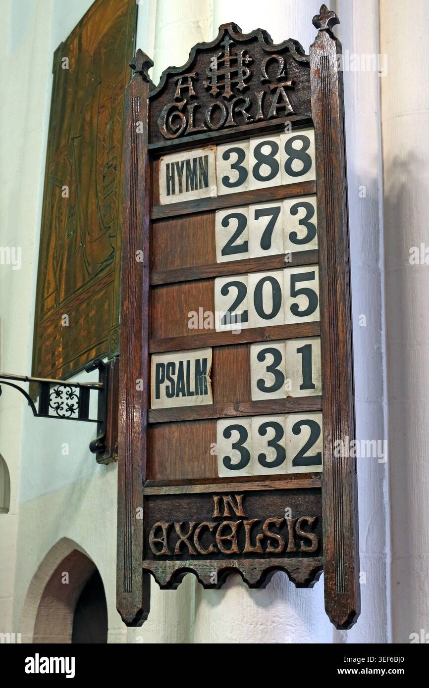 Hymns list from Wigan Parish Church, Wigan, England, UK. Stock Photo