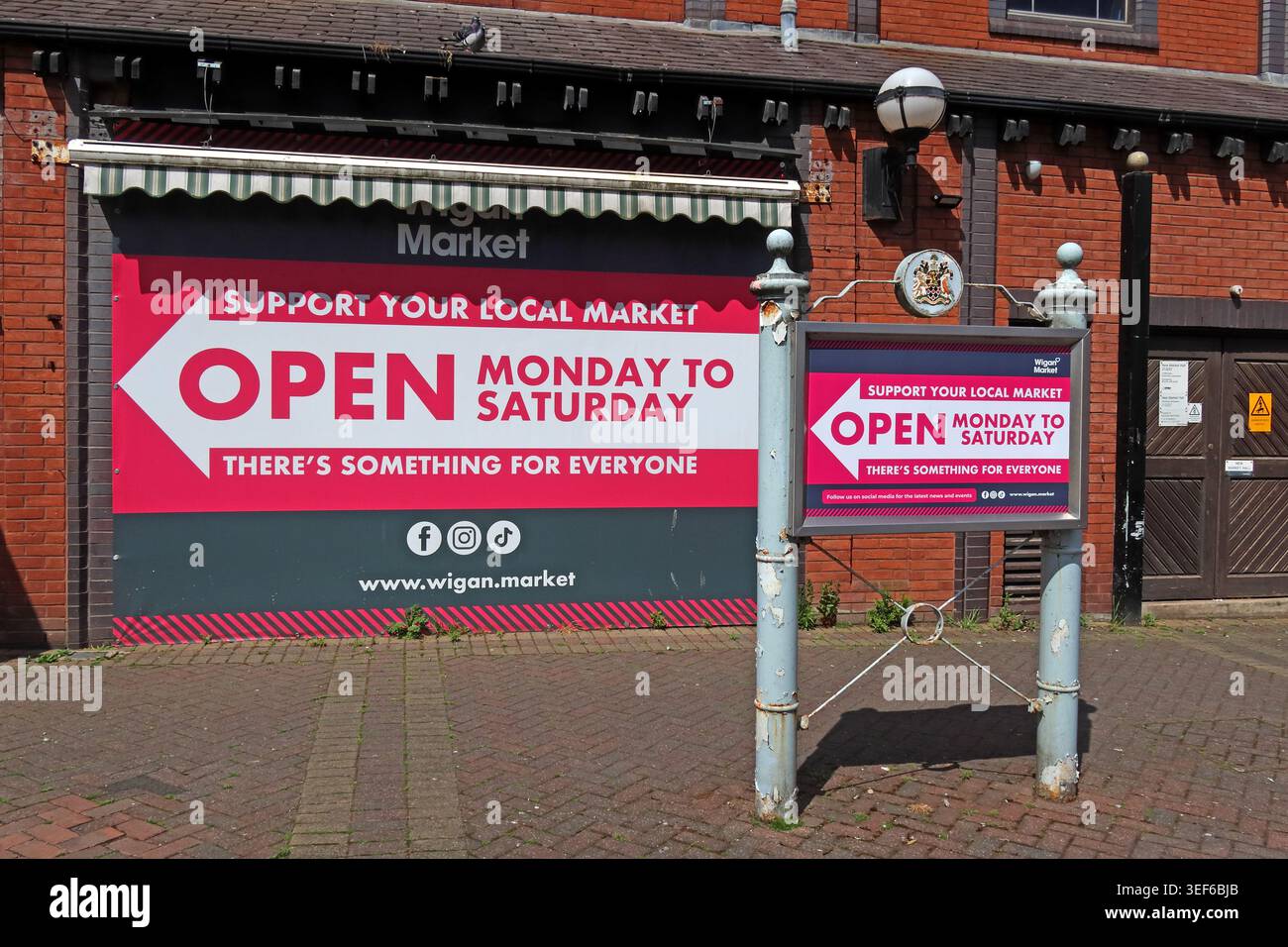 Wigan support your local market. Stock Photo