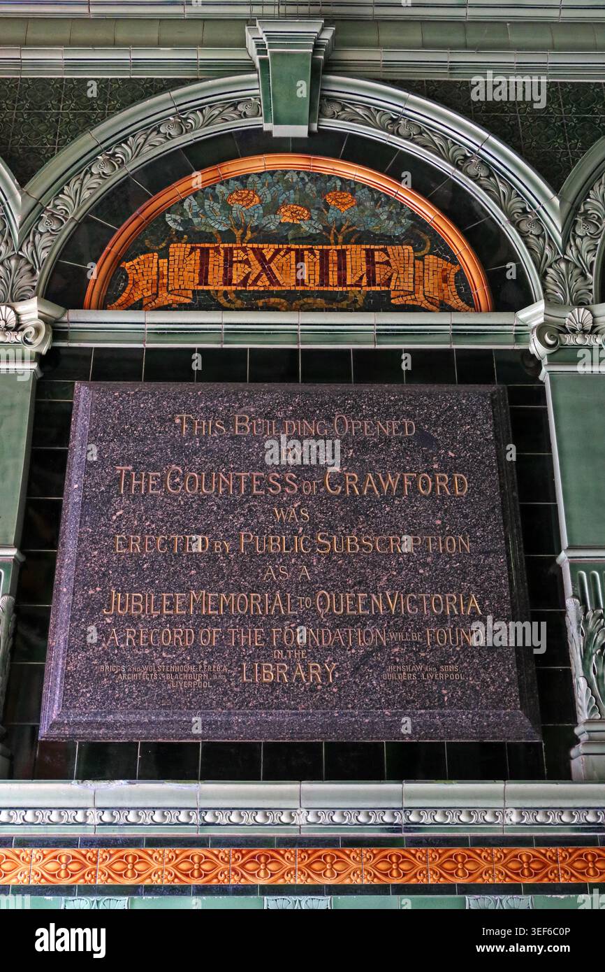Wigan town hall Countess of Crawford opening stone, Wigan, England, UK. Stock Photo