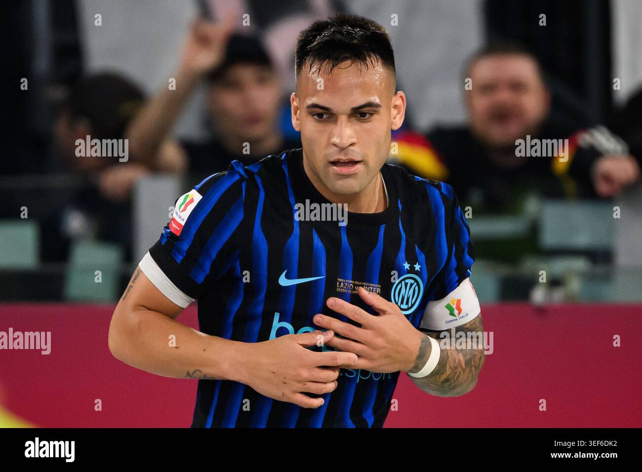 Rome, Italy. 13th May, 2026. Lautaro Martinez of FC Internazionale celebrates after scoring the goal of 0-2 during the 2025/2026 Coppa Italia football final between SS Lazio and FC Internazionale at Stadio Olimpico in Rome (Italy), May 13, 2026. Credit: Insidefoto/Alamy Live News Stock Photo