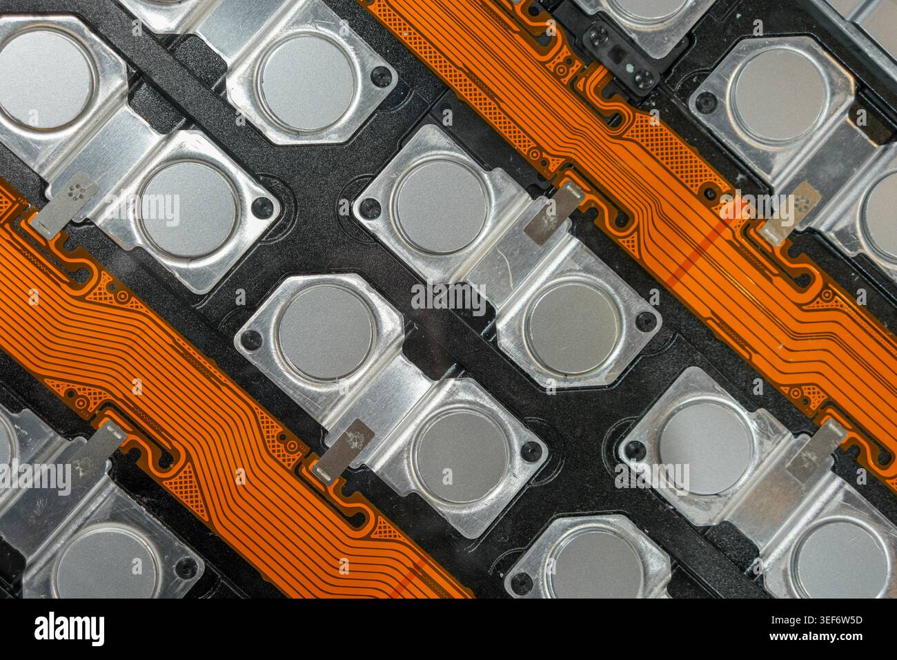Detailed view of EV battery pack featuring modular CCS busbars ...