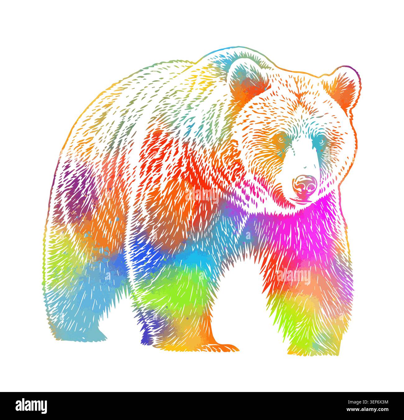 Colored bear object. Hand drawn. Not AI, vector illustration. Stock Vector