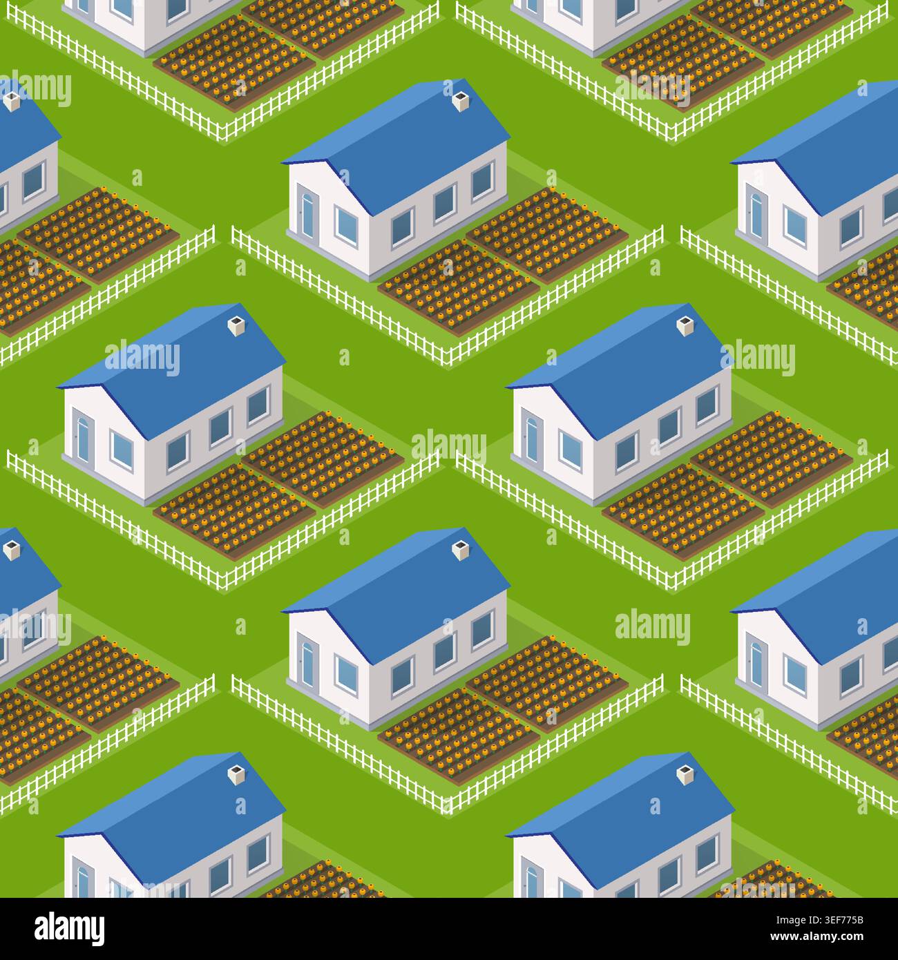 Seamless city building house Repeating Tile Pattern Isometric Illustration Stock Vector