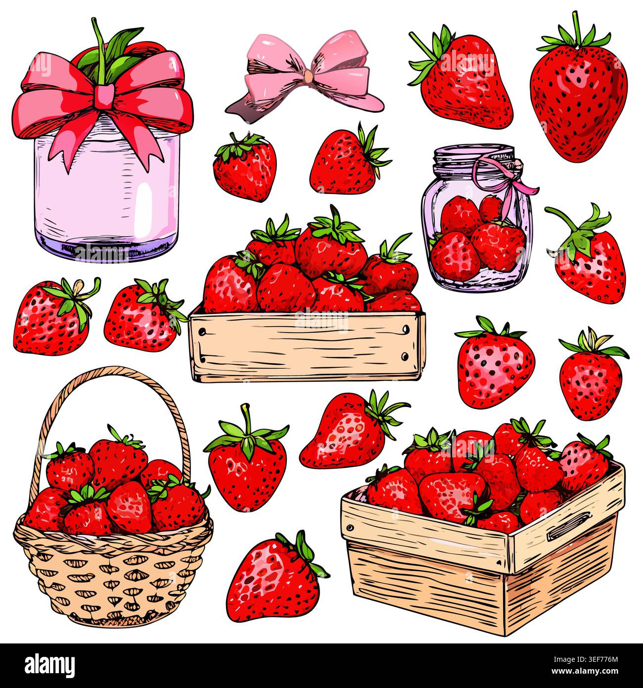 Hand Drawn Strawberry Illustration Set Stock Vector