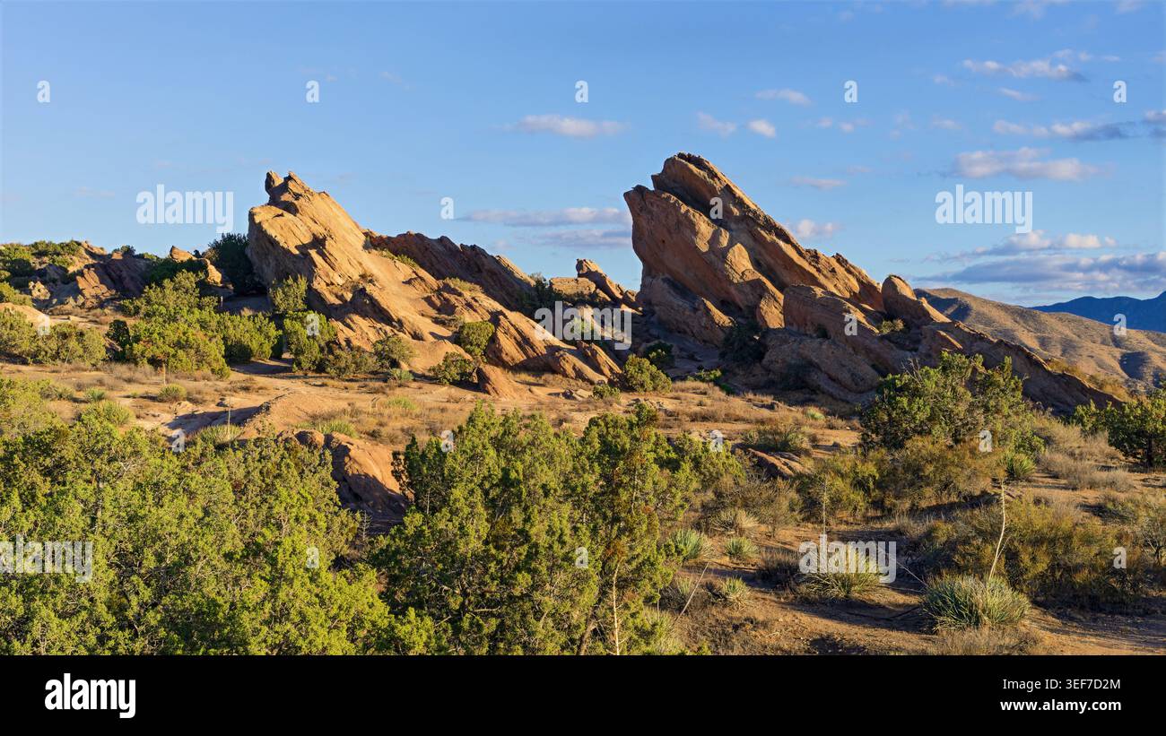 Tilted sandstone formations at Vasquez Rocks State Park in the high ...