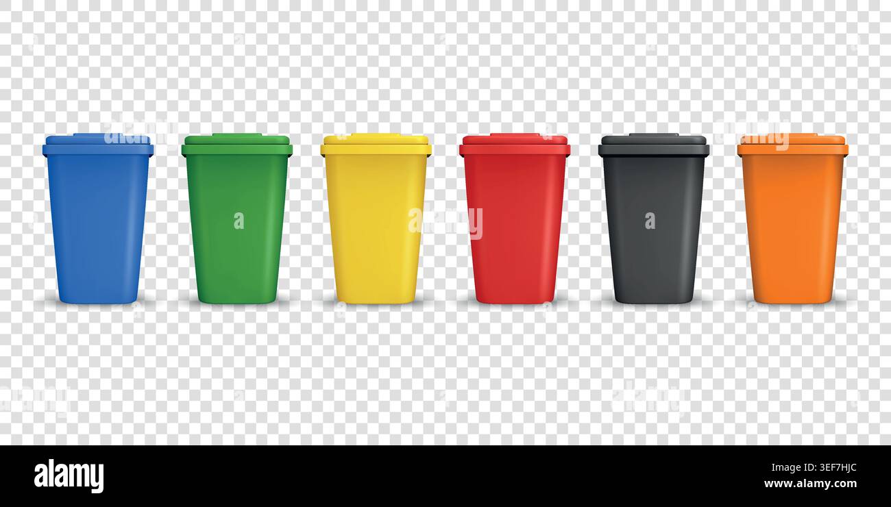 Vector 3d Recycling Bins Set. Glass Organic Paper E-Waste Metal Plastic ...