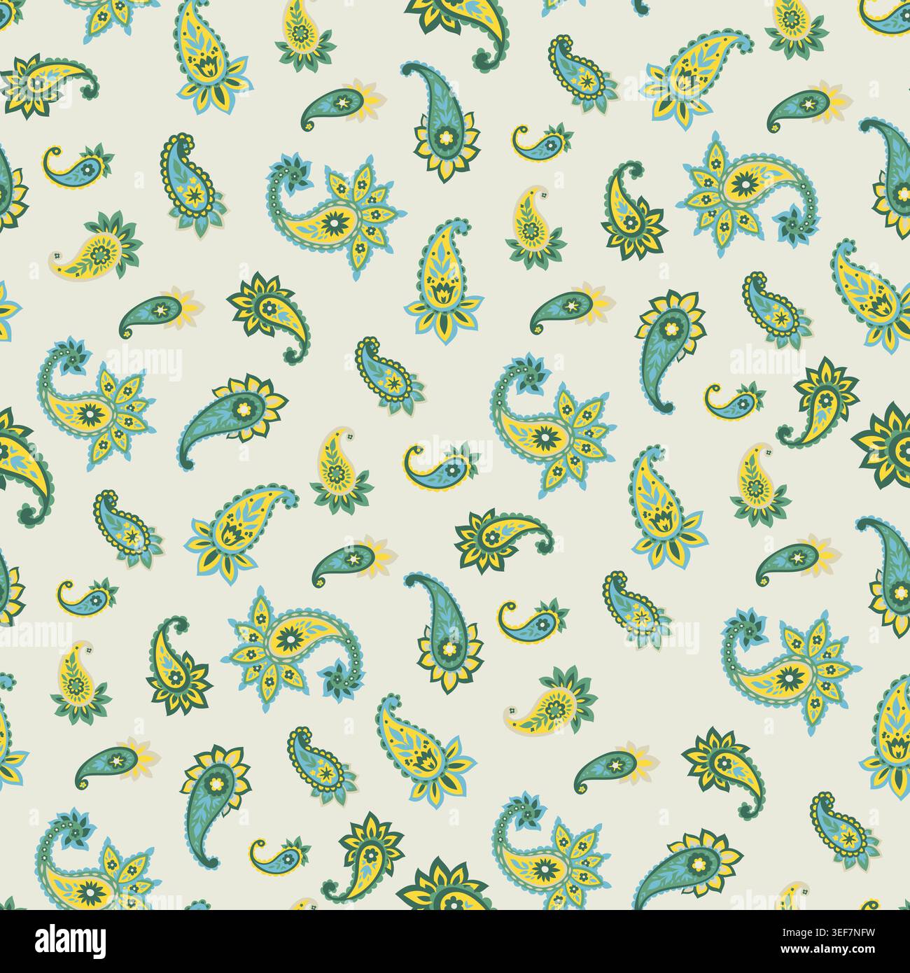 Light Tossed Green Yellow Paisley Pattern Stock Vector