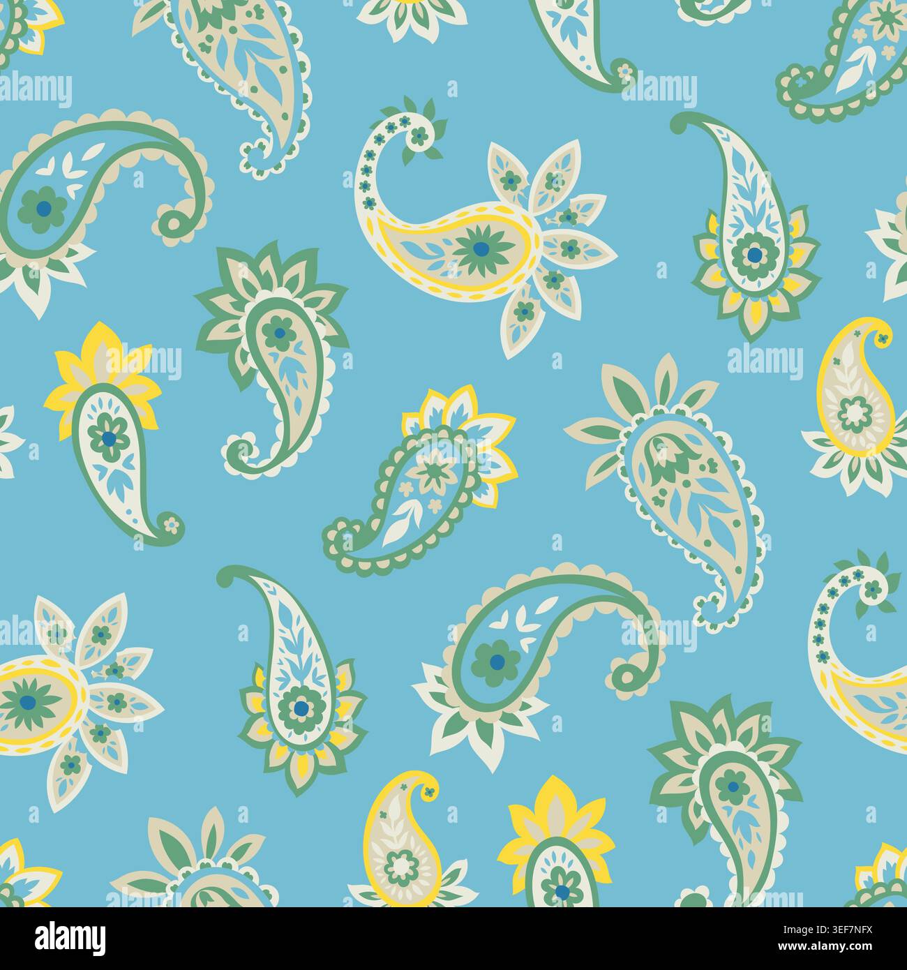 Light Blue Tossed Paisley Drop Motif Stock Vector