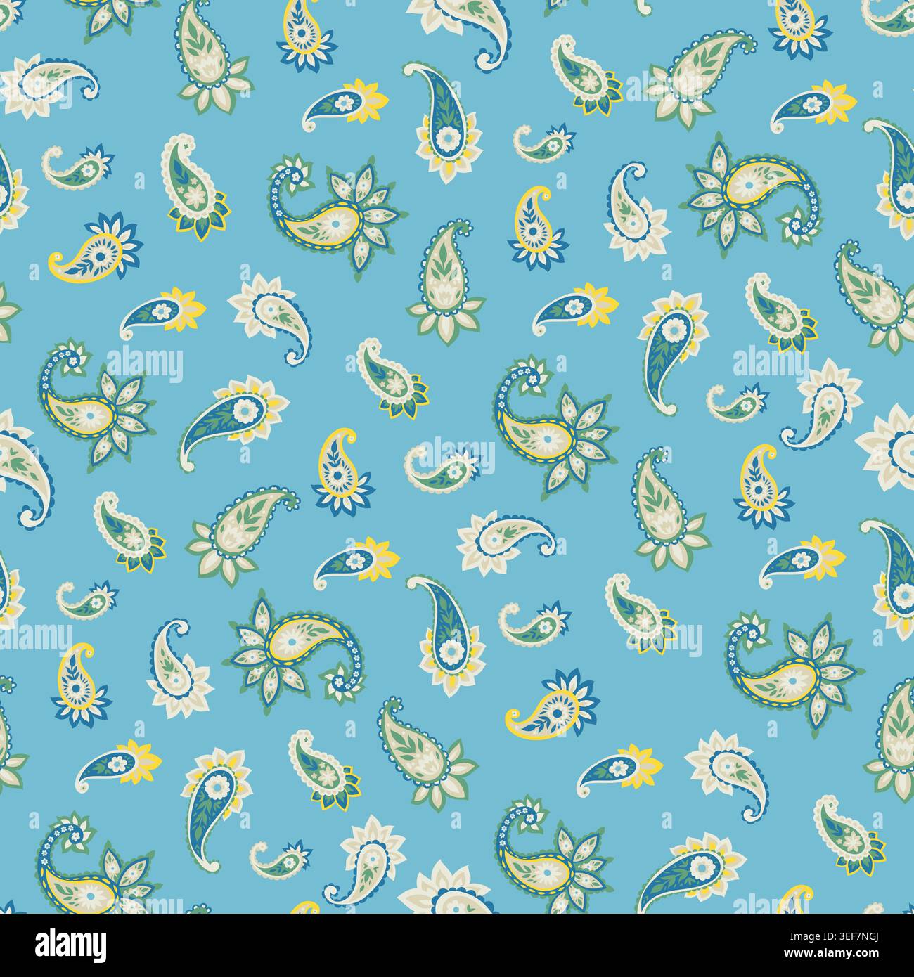Light Blue Tossed Floral Paisley Design Stock Vector