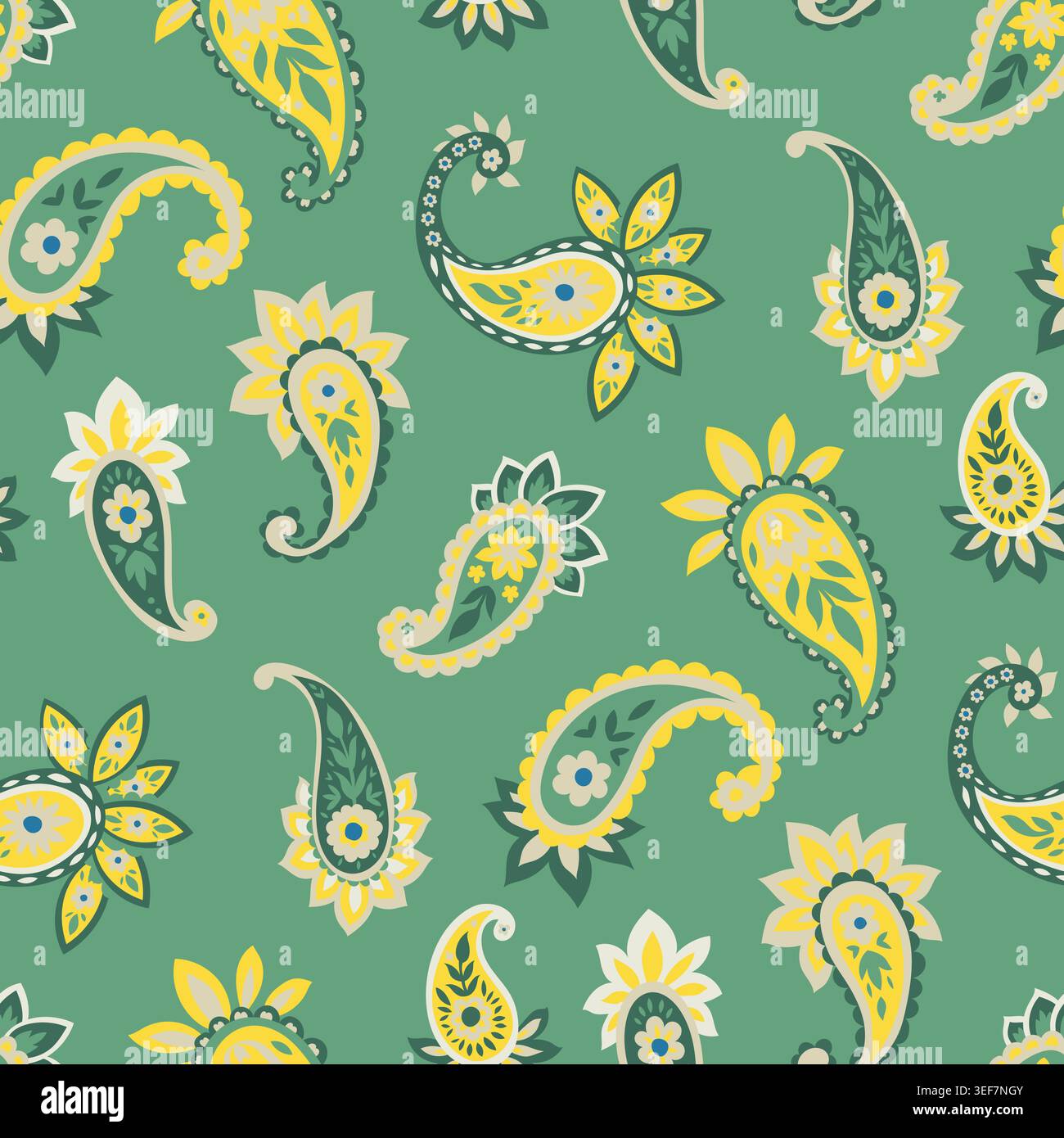Green Yellow Floral Paisley Drop Pattern Stock Vector