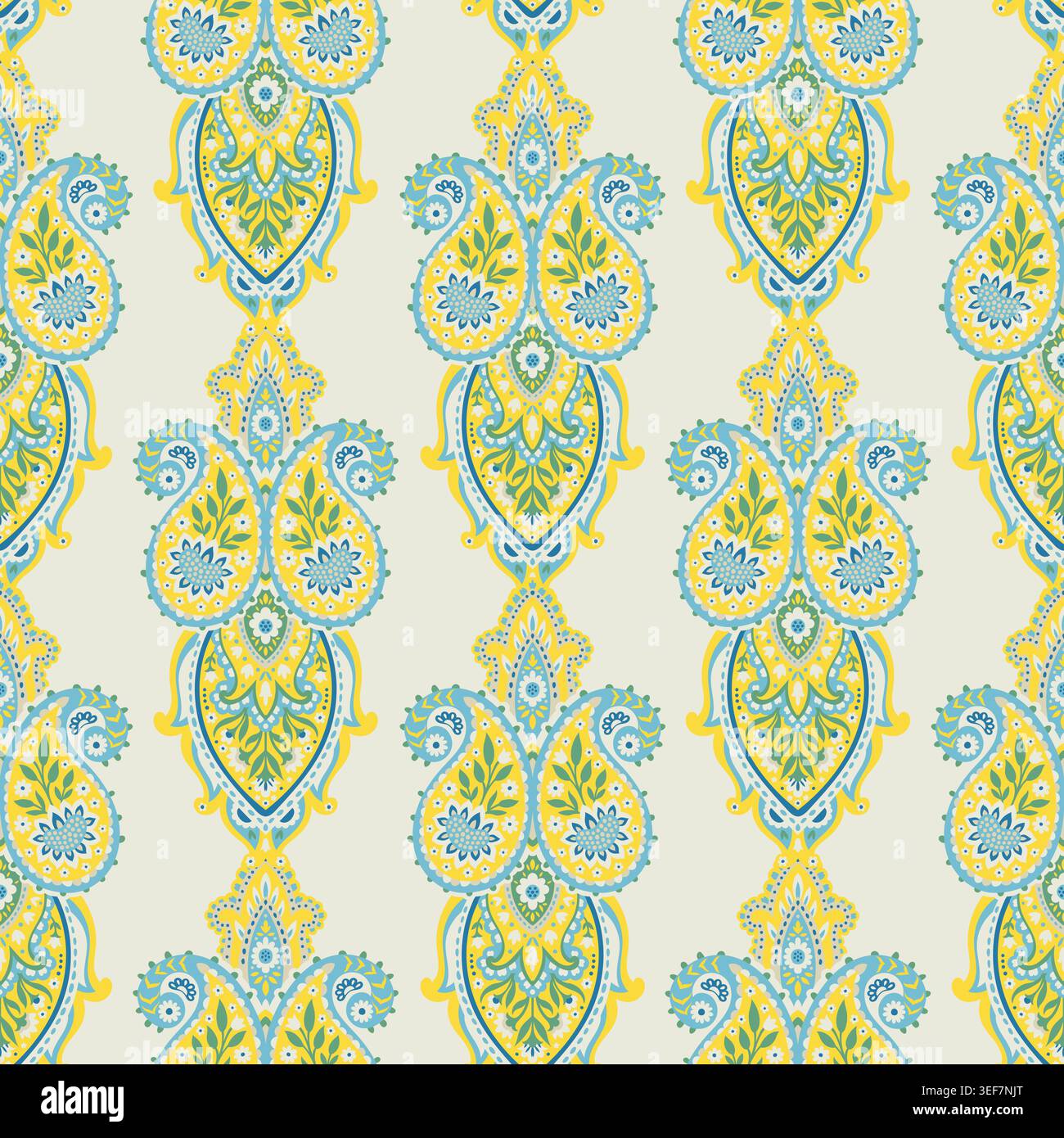 Light Cream Vertical Floral Paisley Stripe Stock Vector