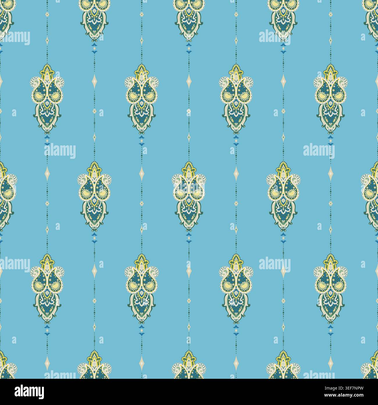 Light Blue Vertical Paisley Stripe Motif Stock Vector