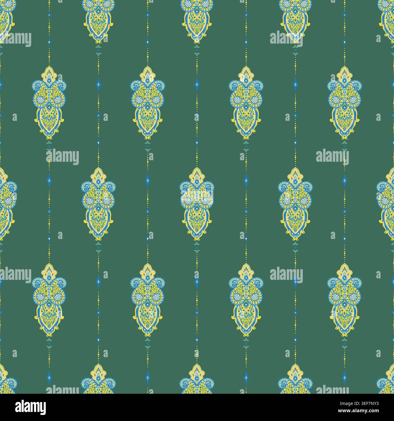 Dark Green Vertical Paisley Stripe Design Stock Vector